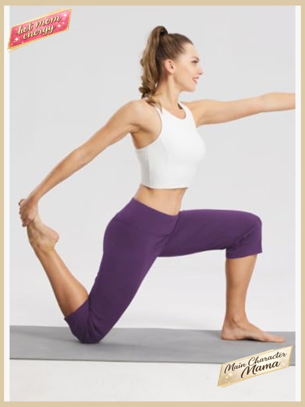 High Rise Wide Leg Yoga Capri Pants with Pockets Straight Loose Fit Tummy - Picture 3 of 7